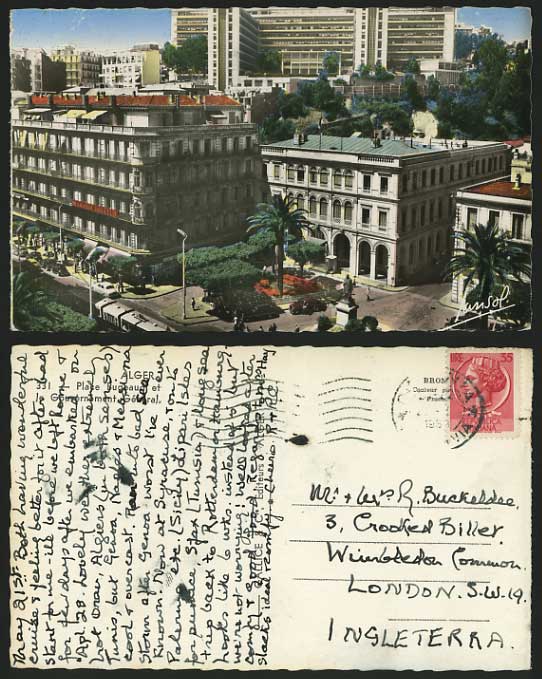 ALGIERS Old Postcard Place Bugeaud Gouvernement General