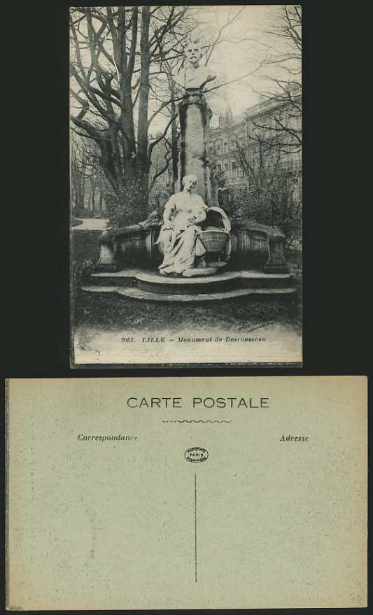 LILLE Old Postcard Woman & Baby Monument de Desrousseau
