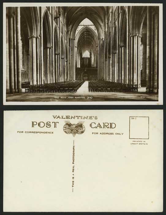 Yorkshire Old Postcard - YORK MINSTER Interior The Nave