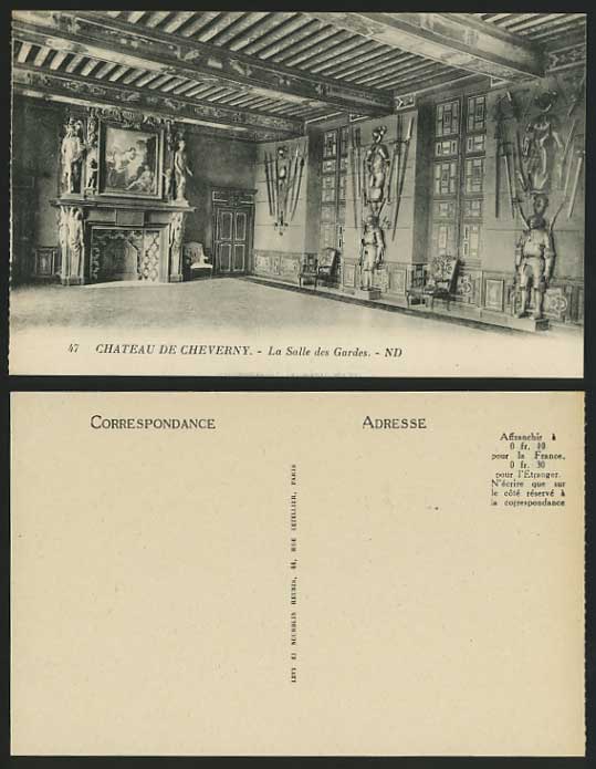 CHATEAU DE CHEVERNY Old B/W Postcard - Salle des Gardes