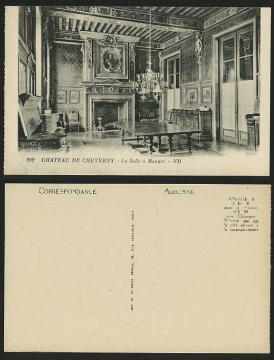 CHATEAU DE CHEVERNY Castle Old B/W Postcard Dining Room
