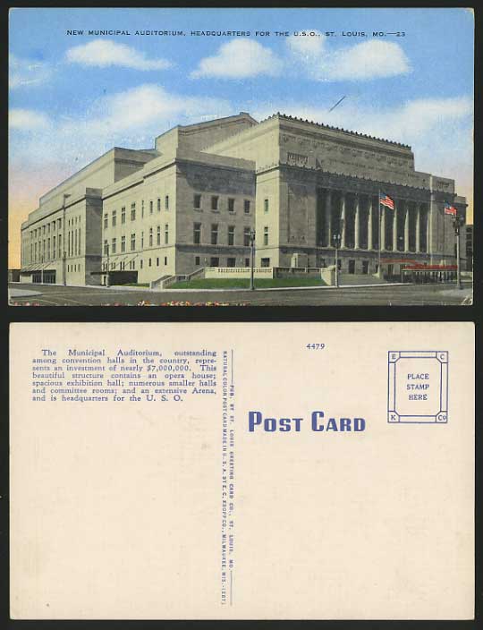 USA Old Postcard MISSOURI Headquarters U.S.O Auditorium