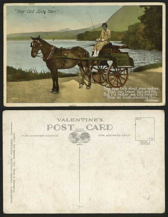 Ireland Old Colour Postcard HORSE CARRIAGE Old Side Car