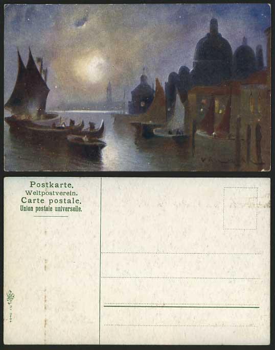 SAILING BOATS & Ships Old Artist Signed Colour Postcard