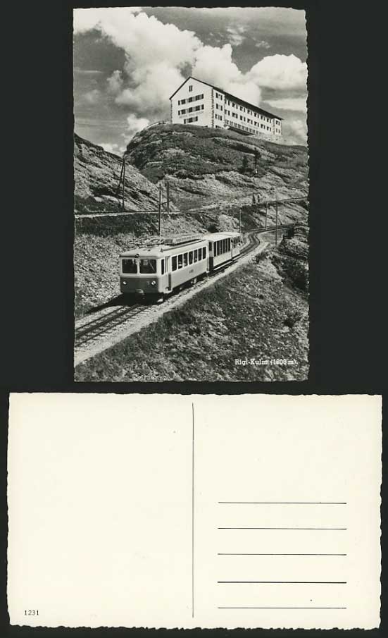 Swiss Old R.P. Postcard Railway Train & Hotel RIGI-KULM