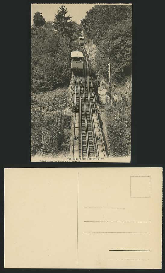 Swiss Old Postcard TERRITET-GLION Funicular Train Rails