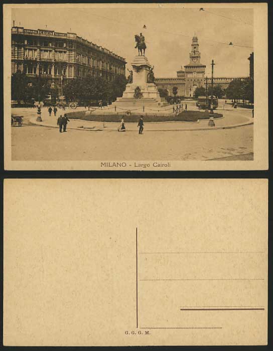 Italy Old Postcard MILAN Milano Largo Cairoli Monument