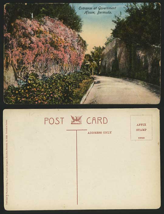 BERMUDA Old Colour Postcard Entrance - GOVERNMENT HOUSE