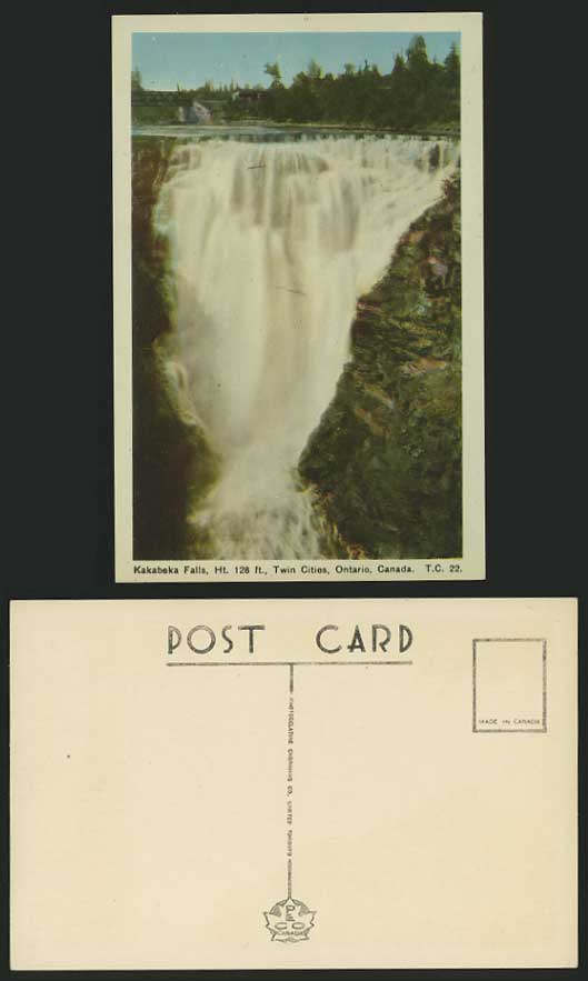 Canada ONTARIO Old Colour Postcard Kakabeka Falls 128 ft. Twin Cities Waterfalls