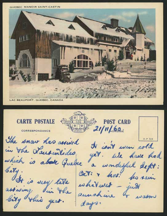 QUEBEC 1960 Postcard Manoir Saint-Castin / Lac Beauport