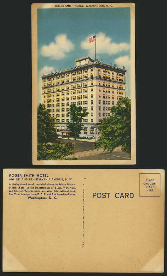 USA Old Colour Postcard WASHINGTON - Roger Smith Hotel