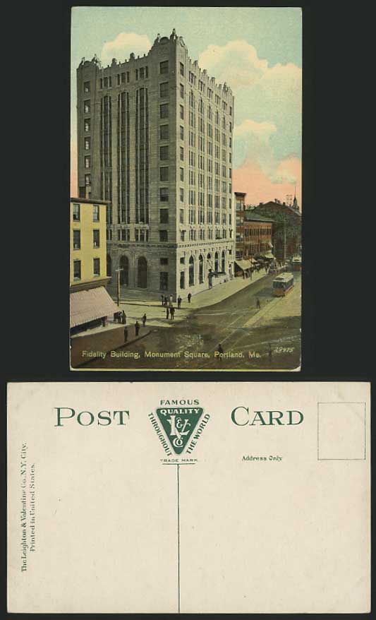USA Old Postcard PORTLAND The Fidelity Building TRAMWAY