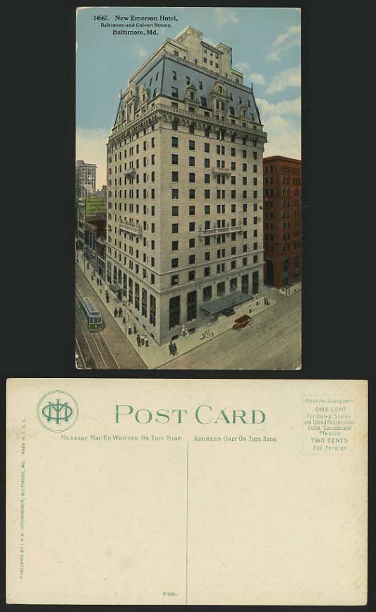 USA Old Postcard Maryland BALTIMORE - New Emerson Hotel