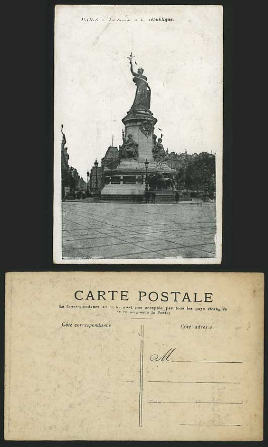 PARIS Old Postcard - Statue de la Republique Monument