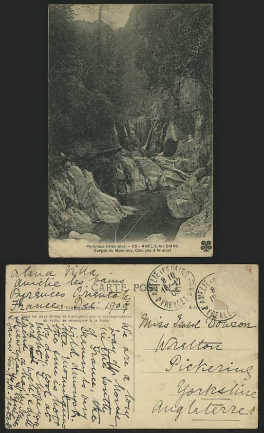 AMELIE-LES-BAINS Old Postcard Gorges du Mondony Cascade