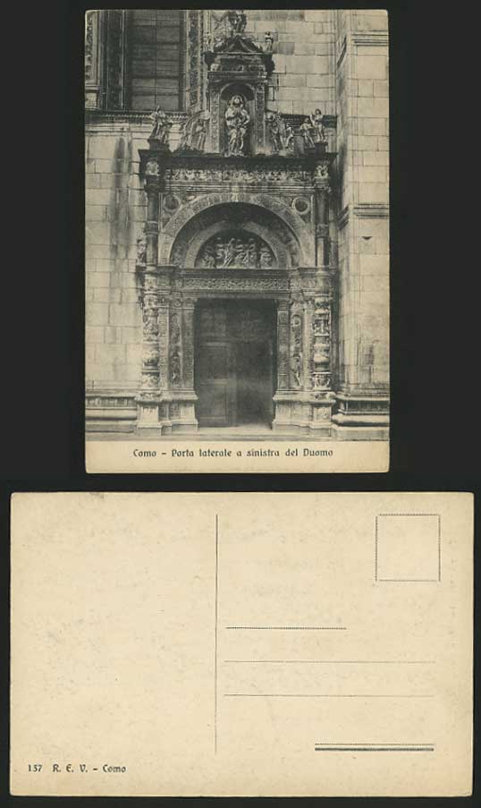Italy Old Postcard COMO Porta laterale a sinistra Duomo