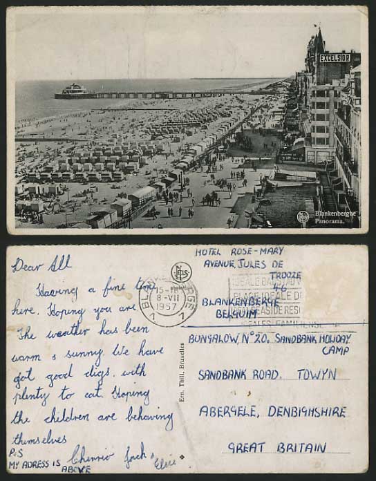 Belgium 1957 Postcard BLANKENBERGE Panorama Beach Pier