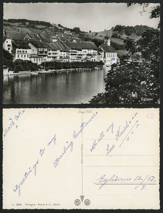 Swiss 1953 Postcard EGLISAU Church River Gasthof Krone