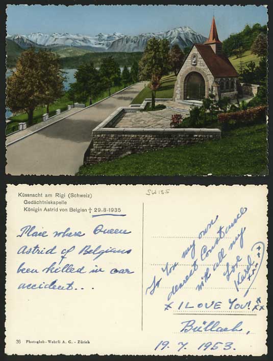Swiss 1953 Old Colour Postcard KUSSNACHT - Small Church