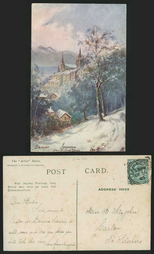 Vaud LAUSANNE 1904 Artist Signed Postcard Signal Woods