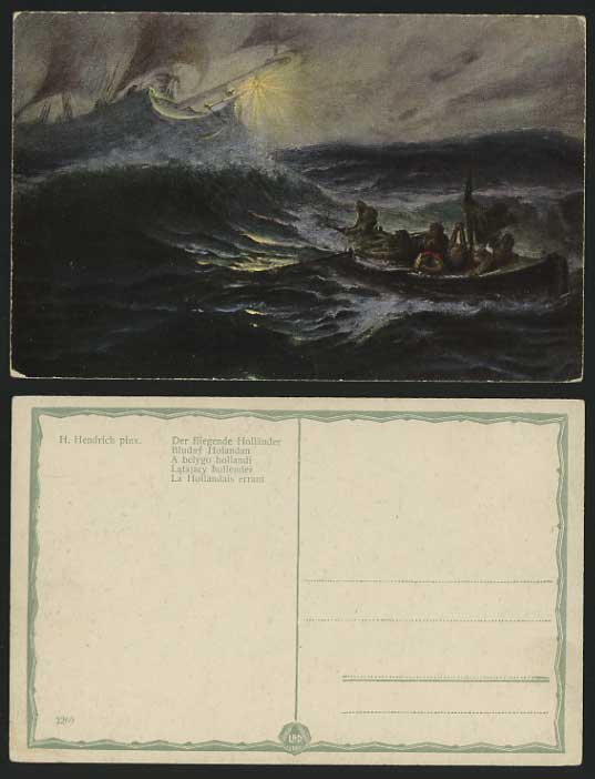 H Hendrich pinx Artist Drawn Postcard BOAT IN ROUGH SEA