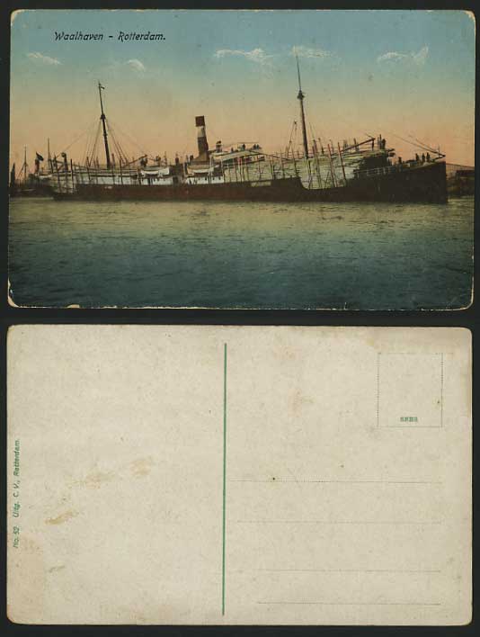 Waalhaven in Rotterdam Netherlands Old Postcard Steamer