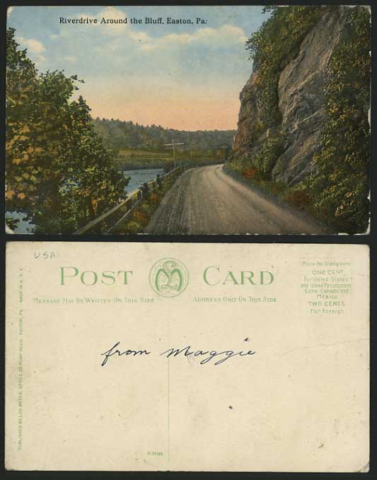 USA Old Postcard PENNSYLVANIA - Easton RIVERDRIVE BLUFF