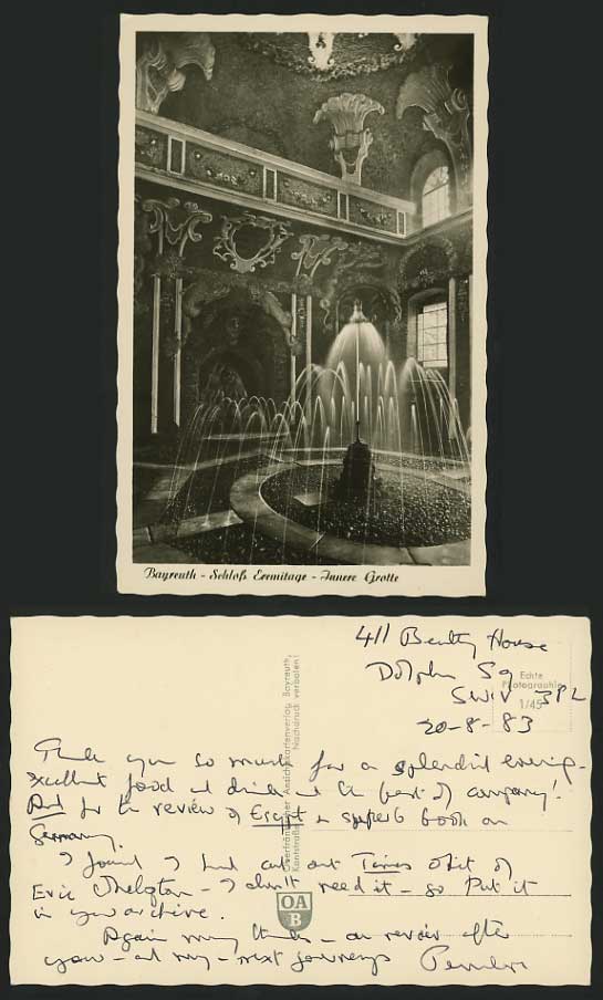 German Old Postcard BAYREUTH Schloss Eremitage Fountain