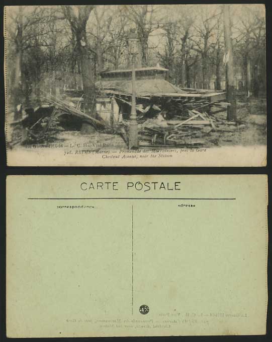 WW1 Old Postcard RHEIMS Chestnut Avenue nr Station GARE