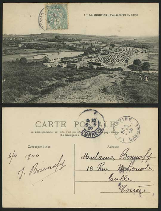 LA COURTINE 1906 Postcard Military - Camp General View