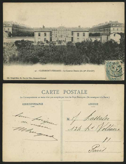Military 1903 Postcard Clermont-Ferrand BARRACKS Desaix