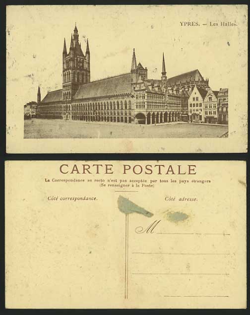 Belgium Old Vintage Postcard YPRES Les Halles Markets