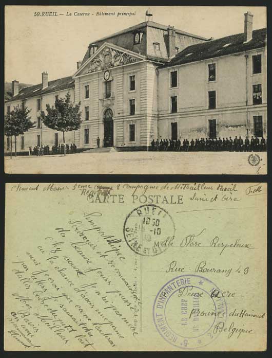 RUEIL BARRACKS Old Postcard Batiment principal Caserne