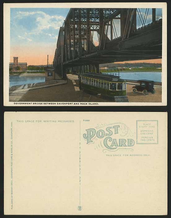 ILLINOIS Old Postcard Bridge Davenport Rock Island TRAM