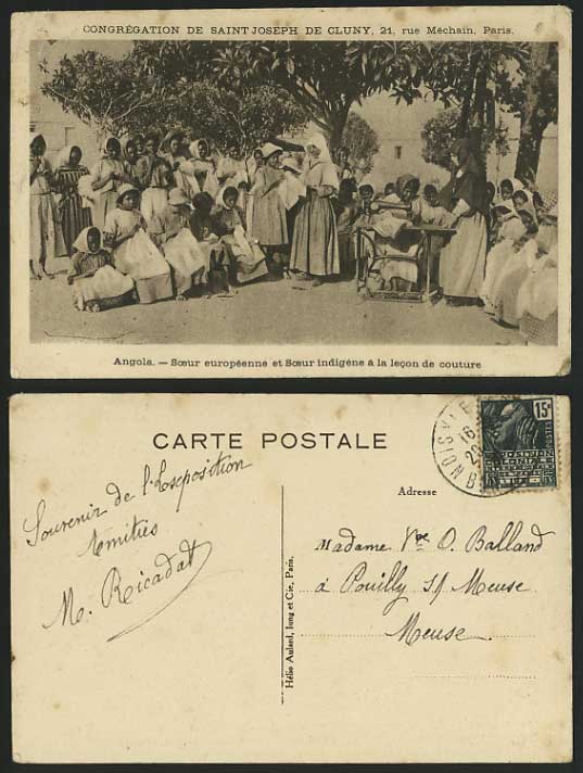 ANGOLA Africa 1931 Postcard Cluny Native Girls at Class