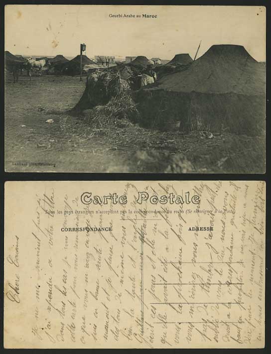 MOROCCO Old Postcard Gourbi Arabe au Maroc Tents Horses