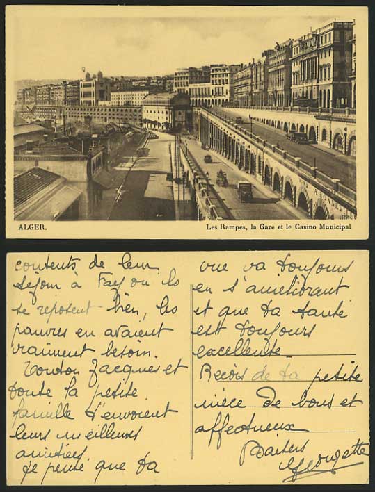 ALGIERS Old Postcard Les Rampes Gare & Casino Municipal