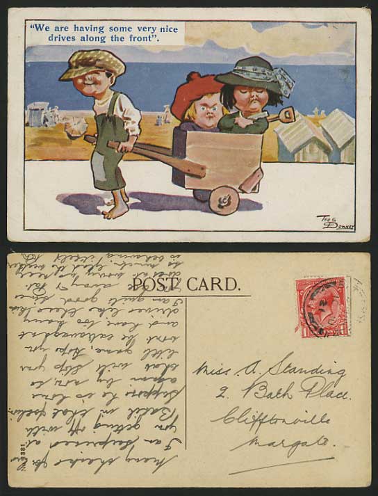 Thos Downey 1921 Comic Postcard SEAFRONT DRIVE IN CART