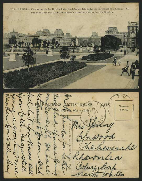 France 1923 Postcard - LOUVRE MUSEUM Tuileries Gardens
