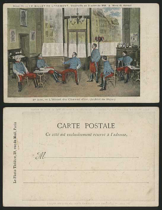 Military Old Postcard Recit du Major Billet de Logement