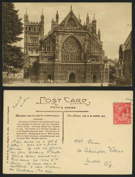 Devon Frith's Old Postcard EXETER CATHEDRAL West Front