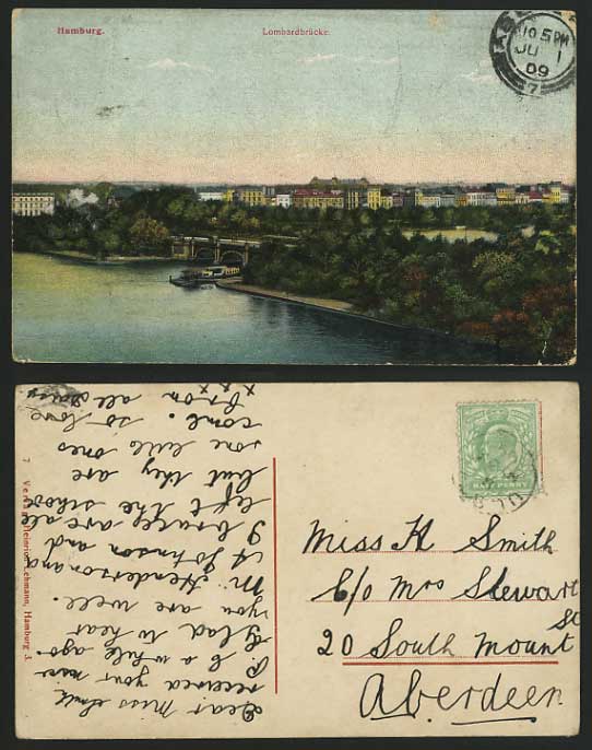 Germany 1909 Old Postcard HAMBURG Lombardbruecke BRIDGE