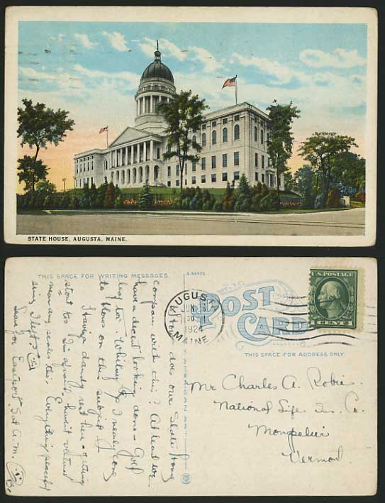 USA Augusta 1924 Old Colour Postcard MAINE State House