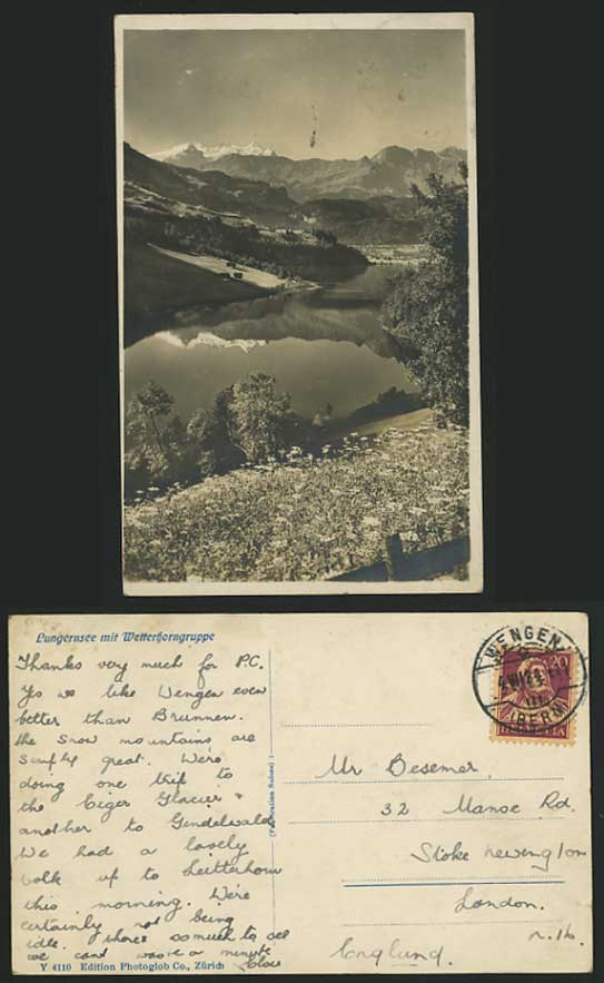 Swiss 1924 Old RP Postcard WETTERHORN Lungernsee Gruppe