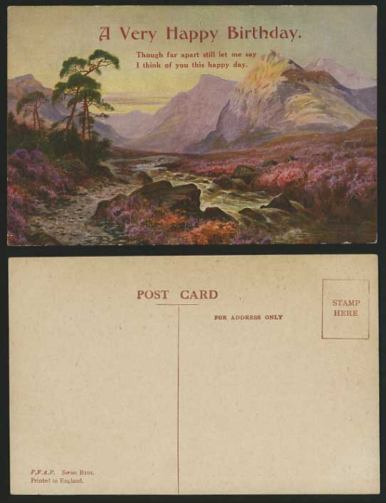 Mountain River Rock Old Artist Signed Postcard BIRTHDAY