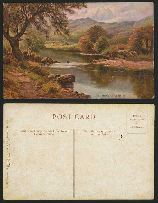 Artist Drawn Old Postcard River - First Touch of AUTUMN