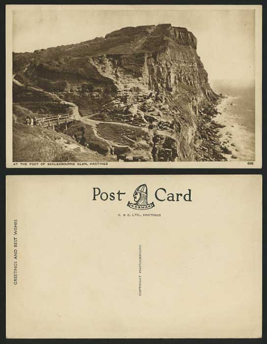 HASTINGS Old Postcard Ecclesbourne Glen Cliffs & Bridge