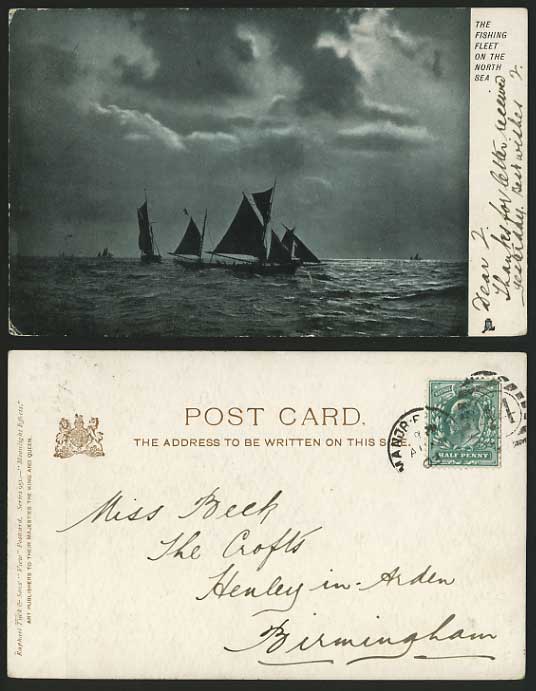 Fishing Fleet on North Sea 1903 Postcard SAILING BOATS