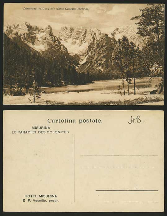 South Tyrol Old Postcard LAGO DI LANDRO Monte Cristallo
