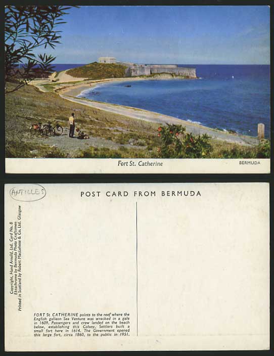 BERMUDA Old Postcard FORT ST. CATHERINE Beach Bicycles
